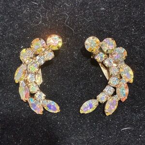 Vintage mid century AB crystal clip on earrings